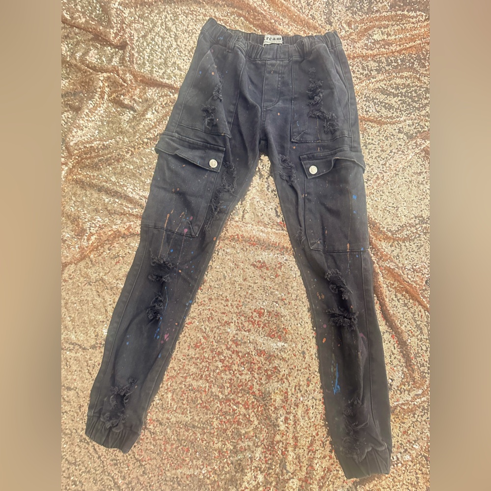 Stylish Black paint splatter Distressed Women cargos